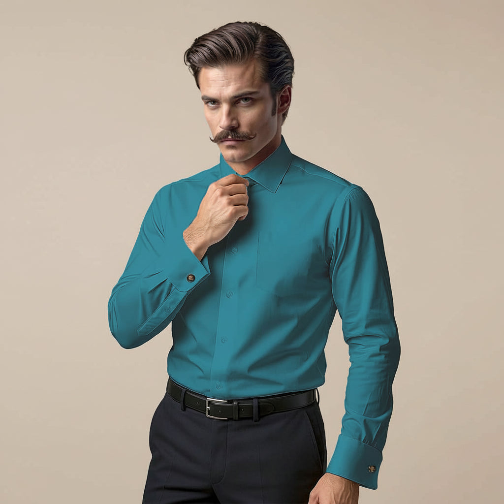 French Cuff Giza Cotton Shirt In Teal French Cuff Giza Cotton Shirt In Teal