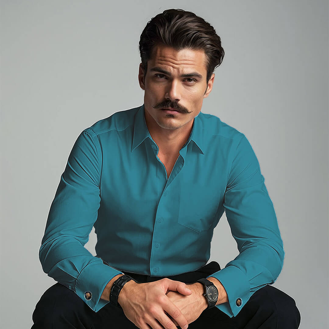 French Cuff Giza Cotton Shirt In Teal French Cuff Giza Cotton Shirt In Teal