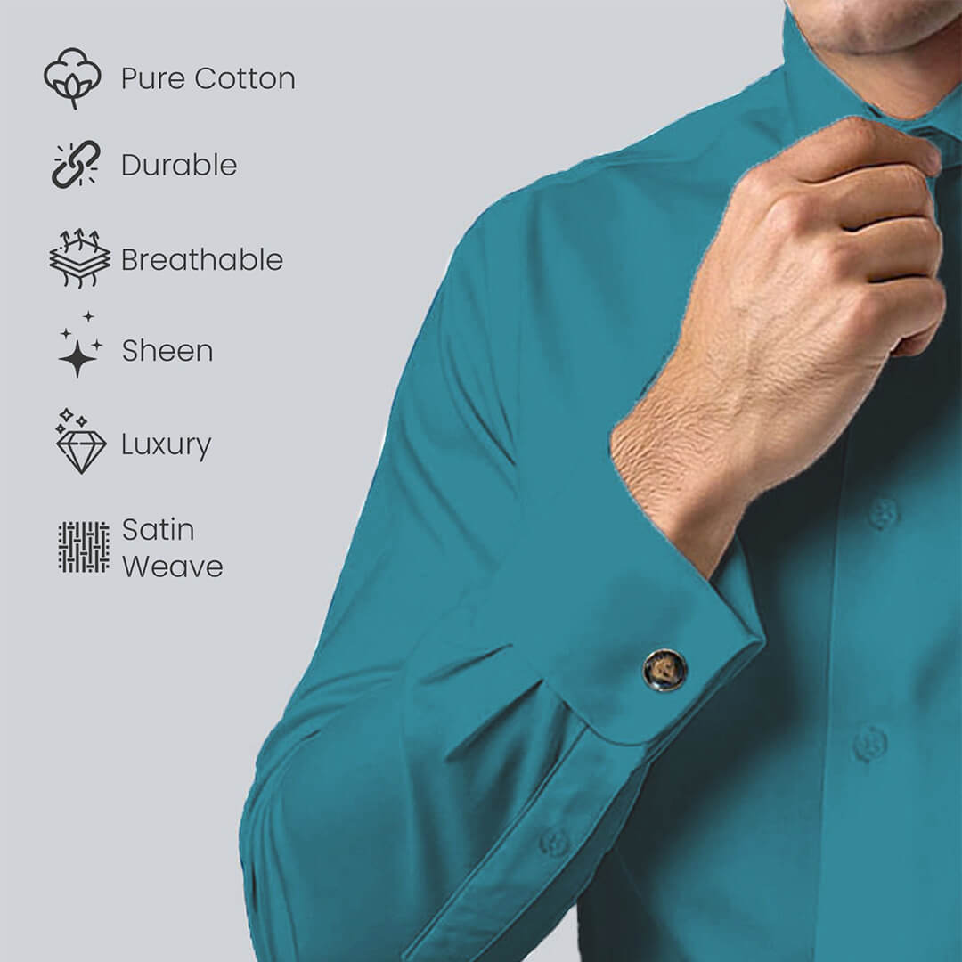 French Cuff Giza Cotton Shirt In Teal French Cuff Giza Cotton Shirt In Teal