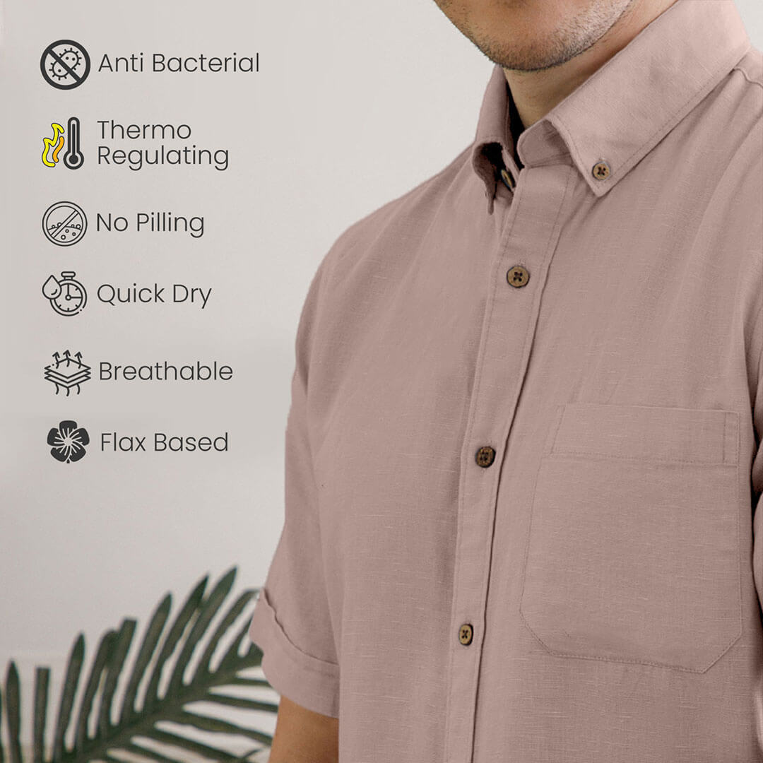 Breeze Linen Half Sleeves Shirt In Velvet Rose Soft breathable linen shirt by TFC