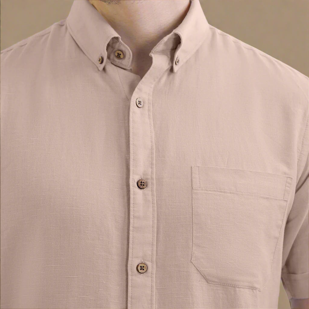Breeze Linen Half Sleeves Shirt In Velvet Rose Premium cotton-linen half-sleeve shirt by TFC