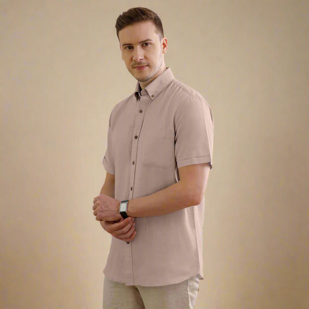 Breeze Linen Half Sleeves Shirt in Velvet Rose Half-sleeve linen shirt by TFC