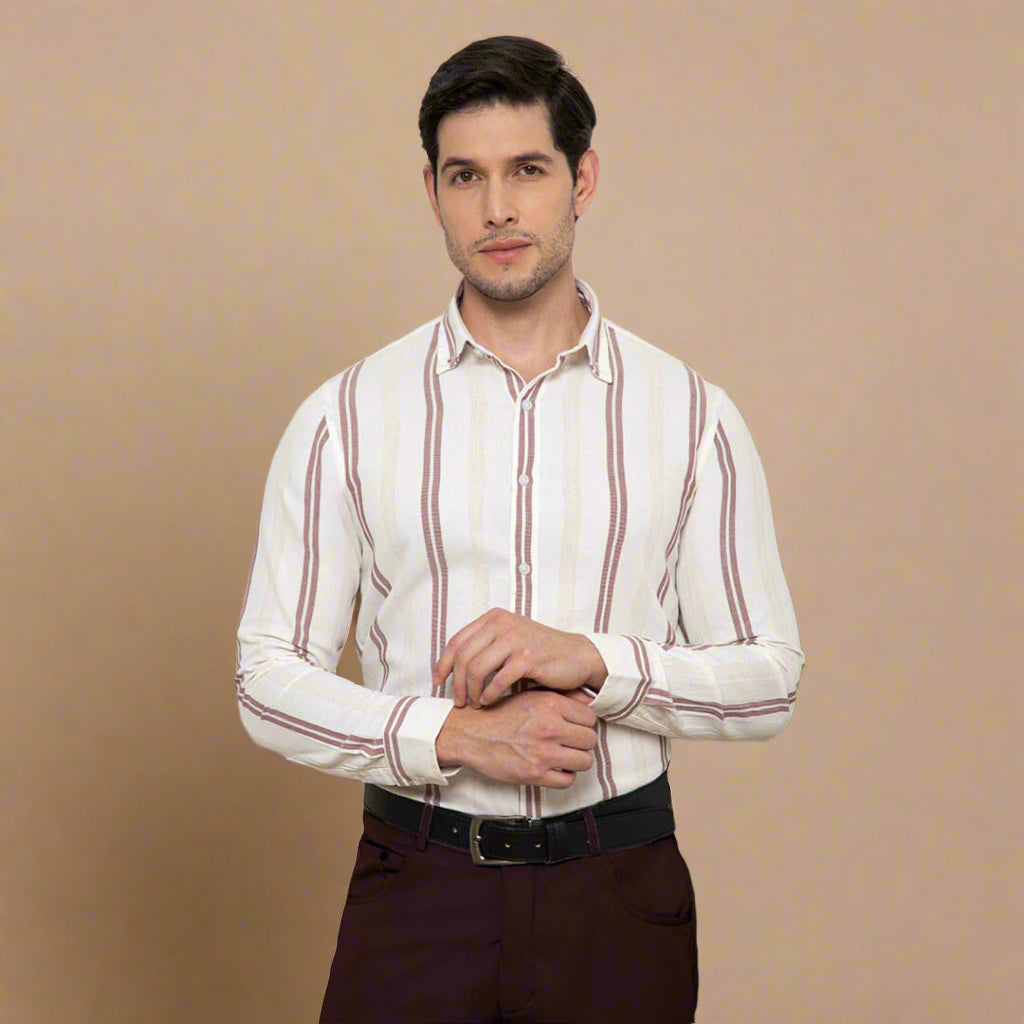 Skyline Twin Stripes Shirt In Wine Skyline Shirt with Minute Tailoring Details by TFC
