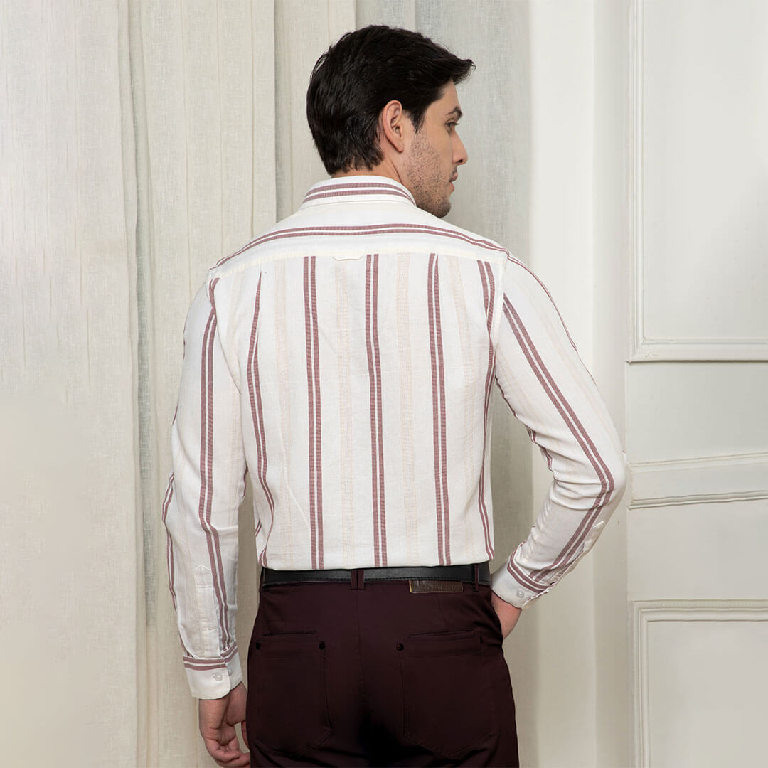 Skyline Twin Stripes Shirt In Wine Skyline Twin Stripes Shirt Paired with Formal Trousers by TFC
