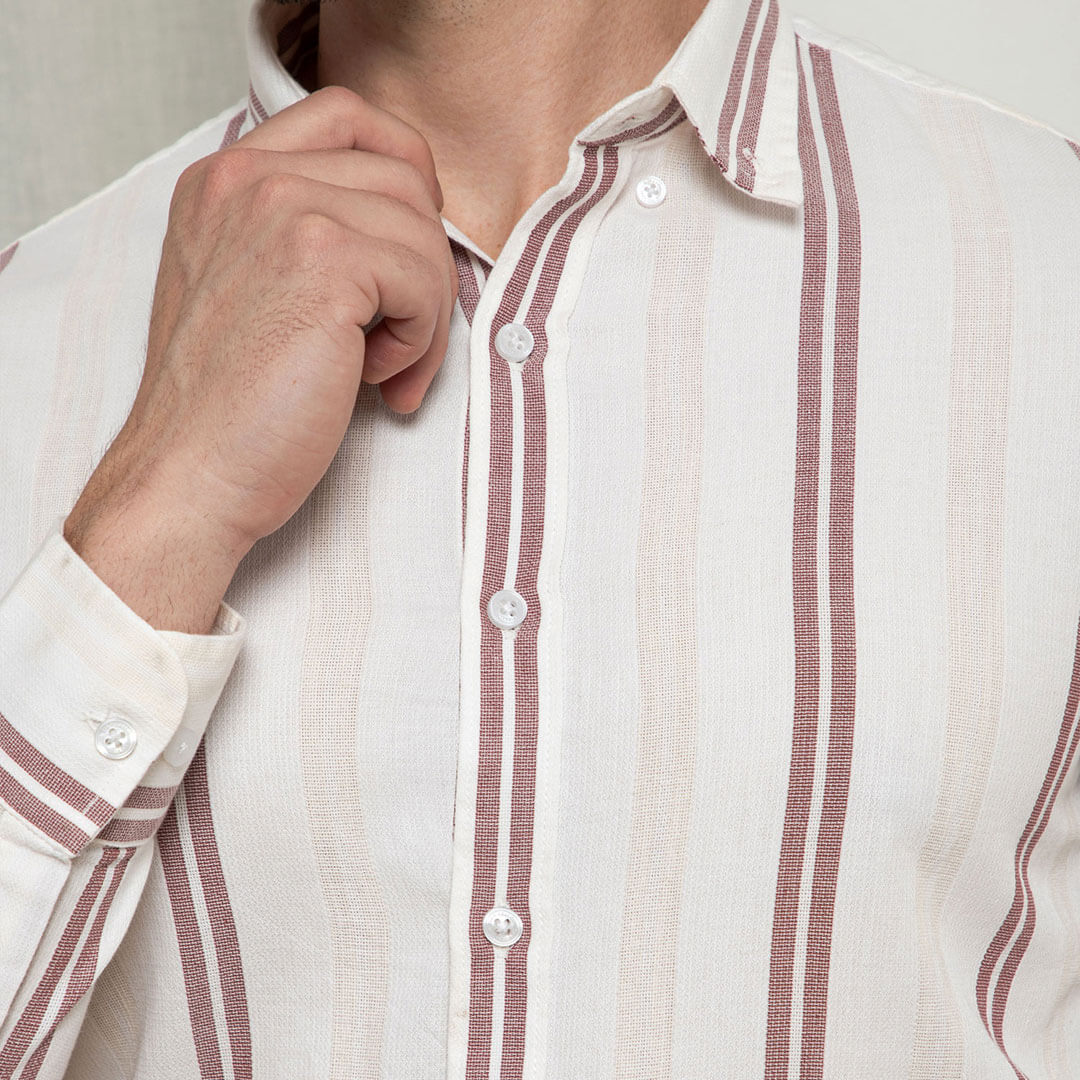 Skyline Twin Stripes Shirt In Wine Smart Casual Wine Stripe Shirt with Long Sleeves by TFC