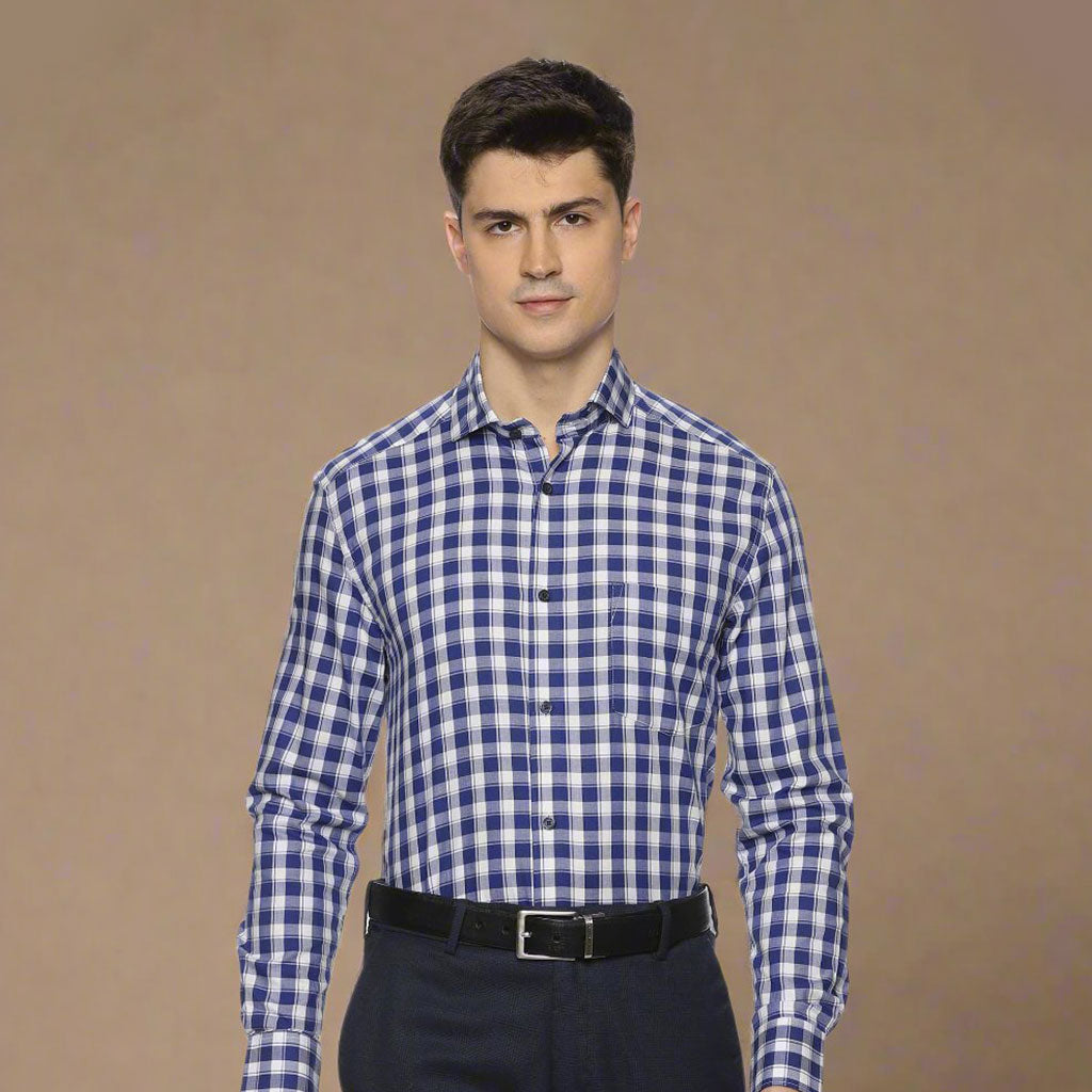 Rebel Cotton Check Shirt In White & Blue Cutaway collar rebel men’s shirt By TFC