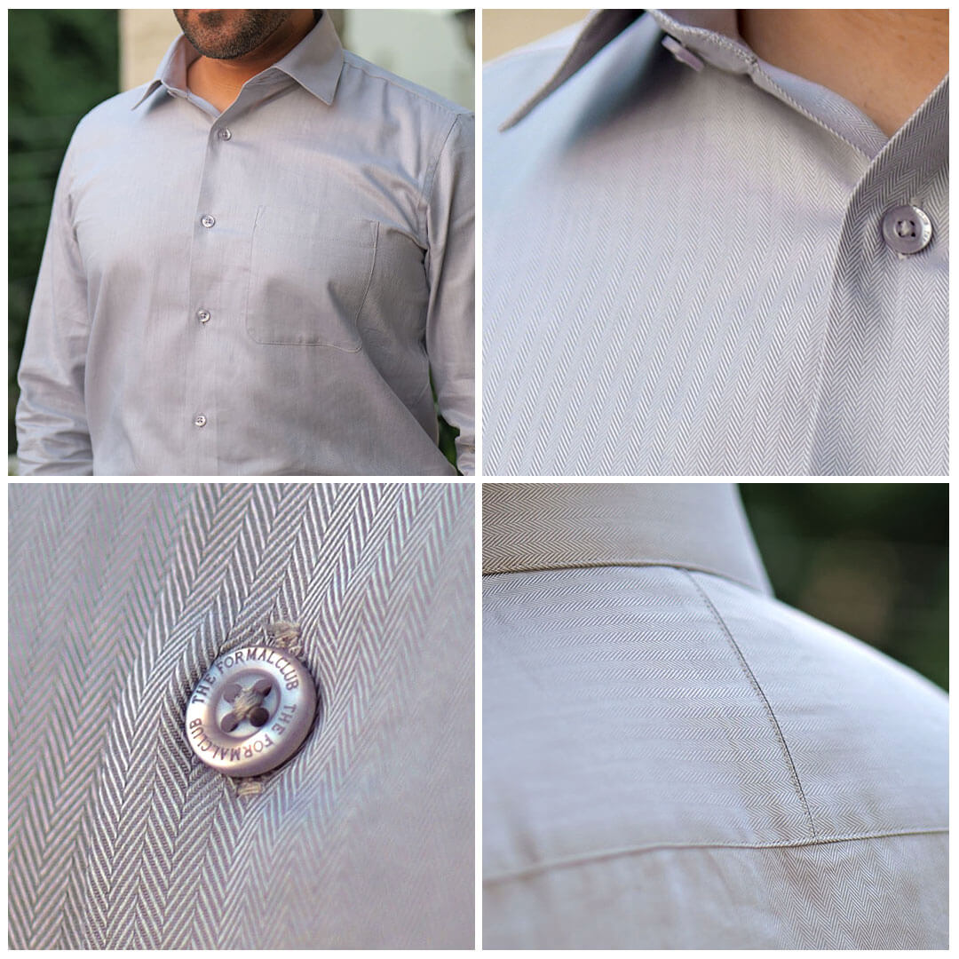 Imperial Herringbone 2 Ply Giza Shirt In Silver Grey Imperial Herringbone 2 Ply Giza Shirt In Silver Grey