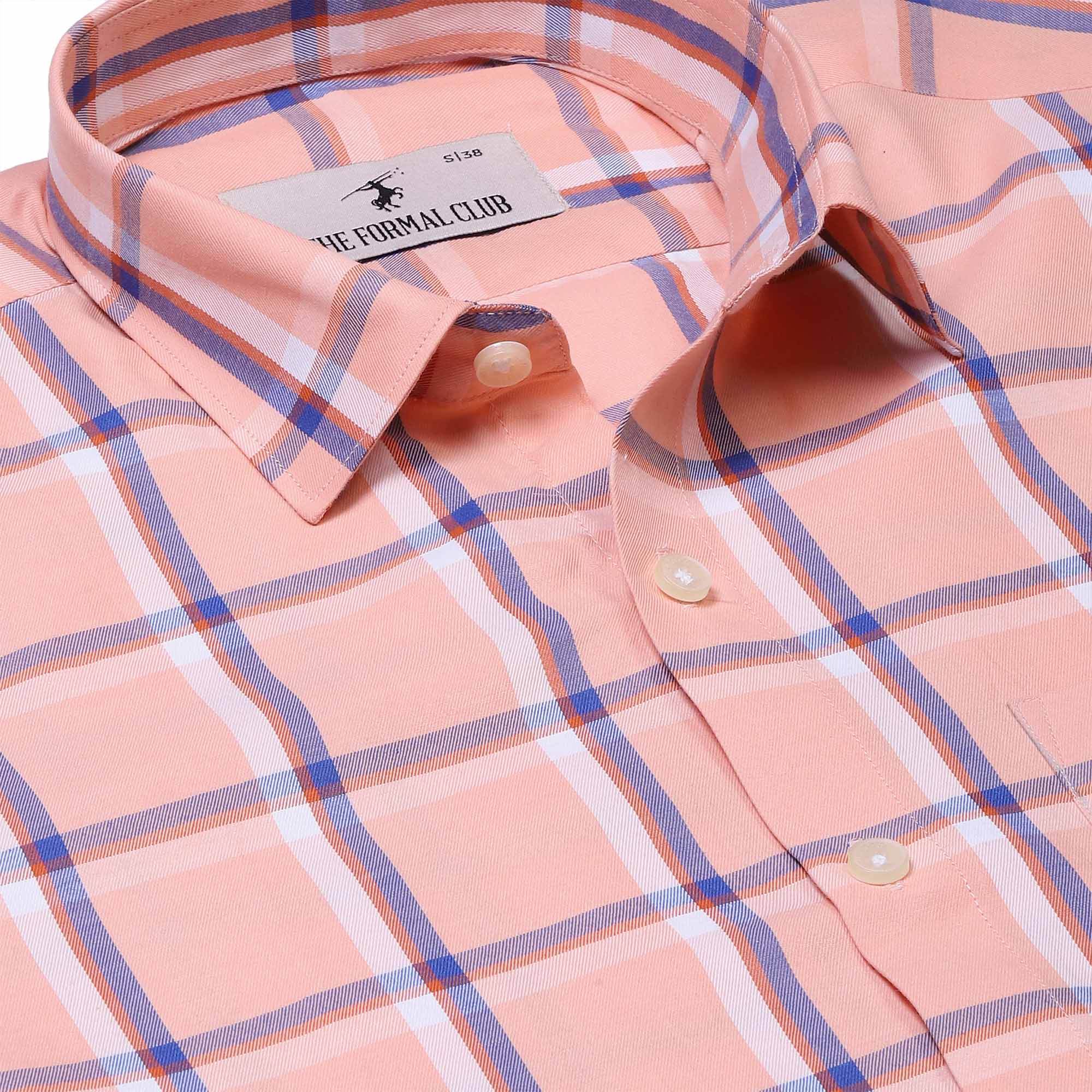 Vento Full Sleeves Twill Check Shirt in Peach Blue Vento Poly Viscose Check Shirt For Men By TFC