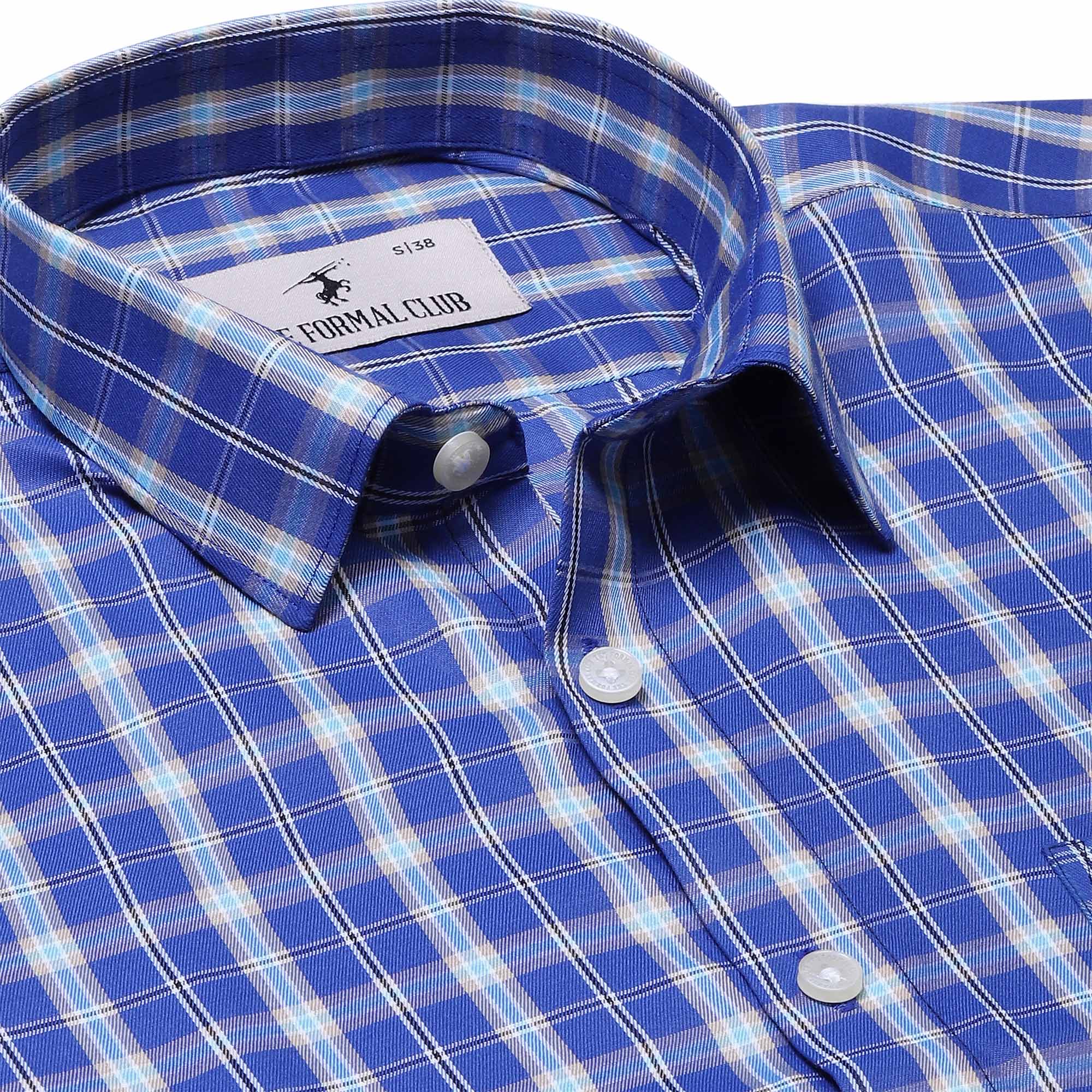 Vento Twill Check Shirt in Blue - The Formal Club