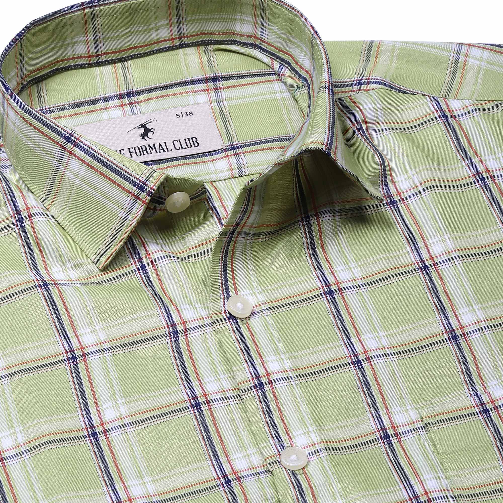 Vento Full Sleeves Twill Check Shirt in Olive Green Formal Twill Check Shirt in Olive Green For Men By TFC