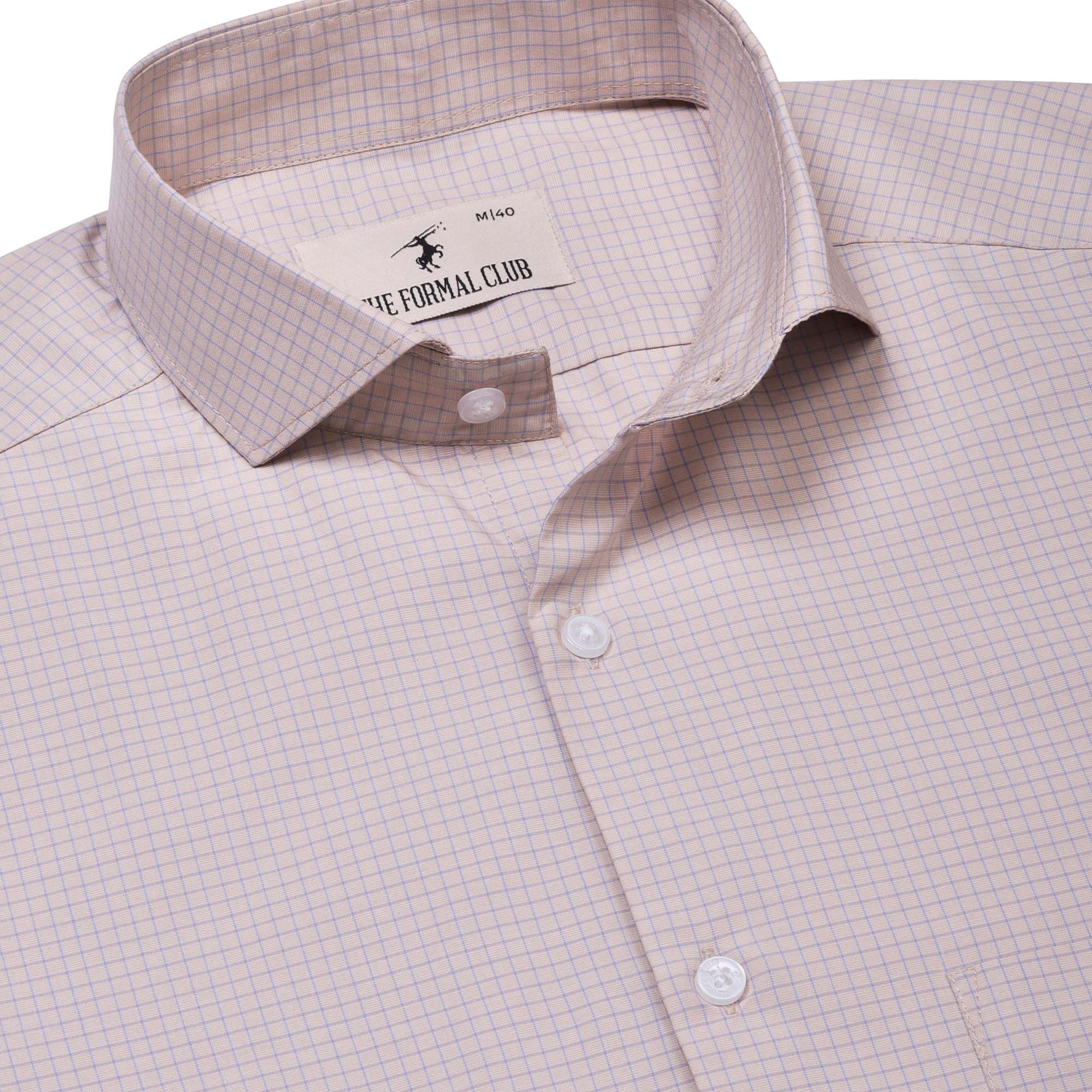 Zephyr Check Shirt In Beige Regular Fit - The Formal Club
