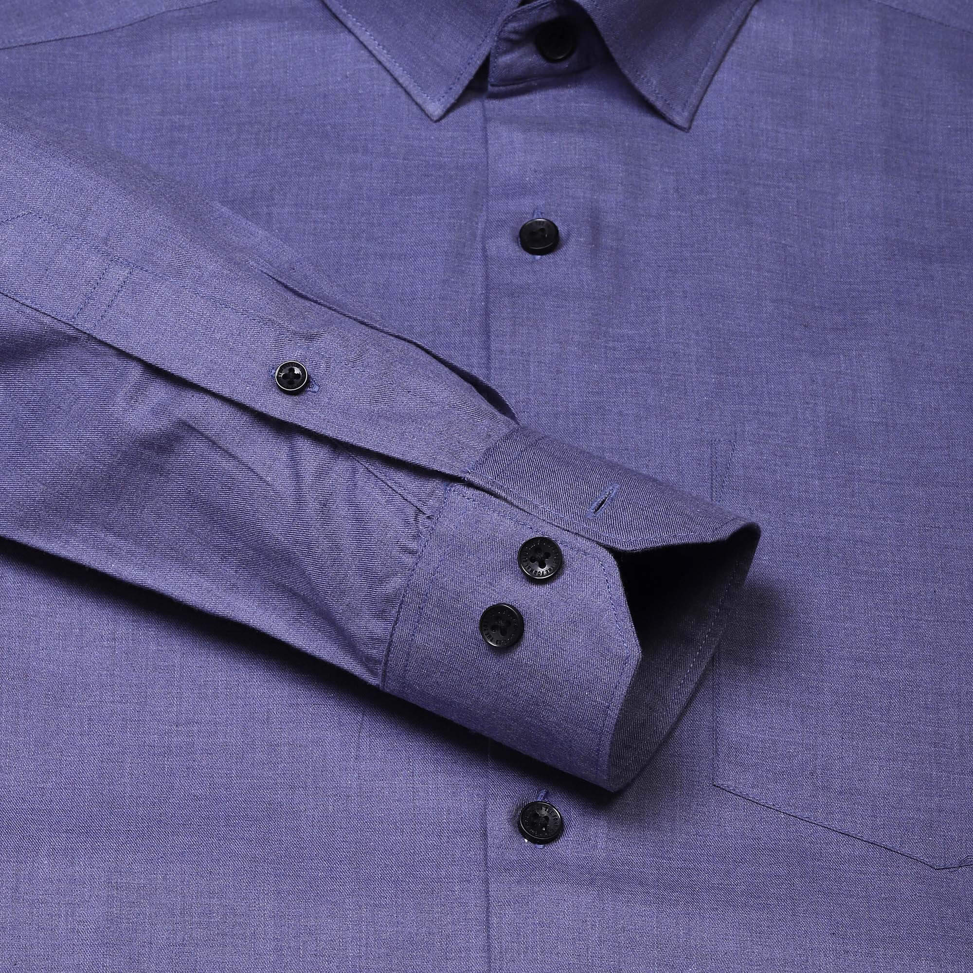 Blendix Twill Solid Shirt In Blue Slim Fit - The Formal Club