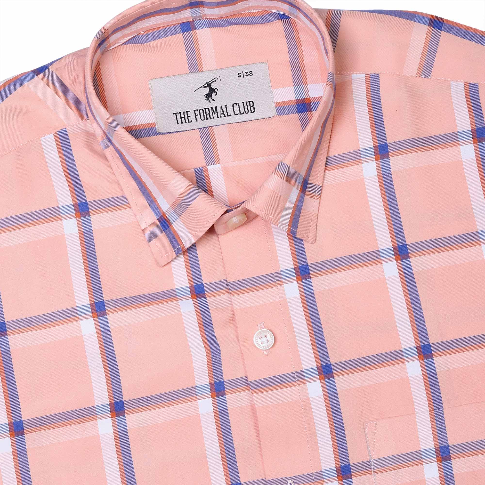 Vento Twill Check Shirt in Peach Blue - The Formal Club