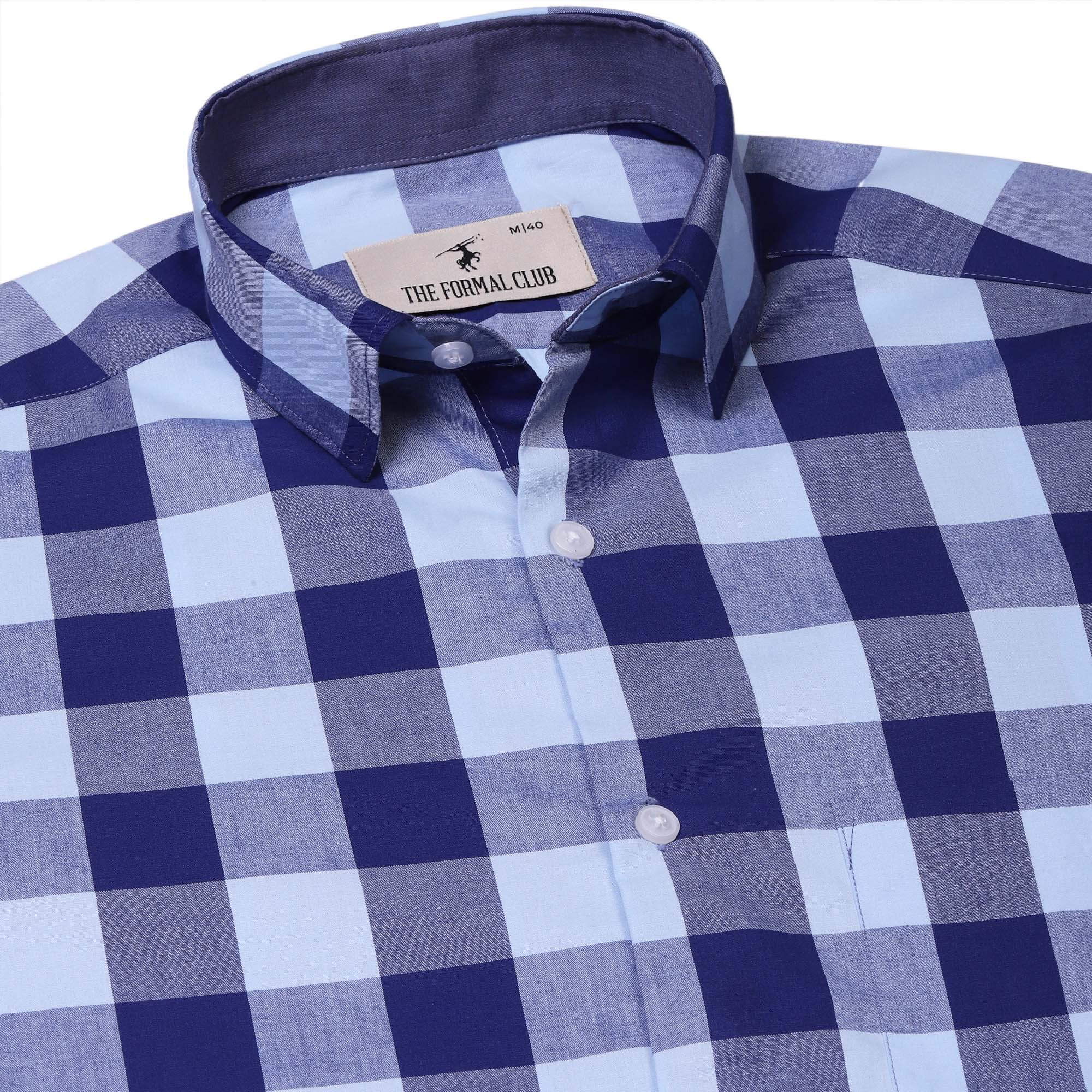 Zephyr Check Shirt In Navy Blue Regular Fit - The Formal Club