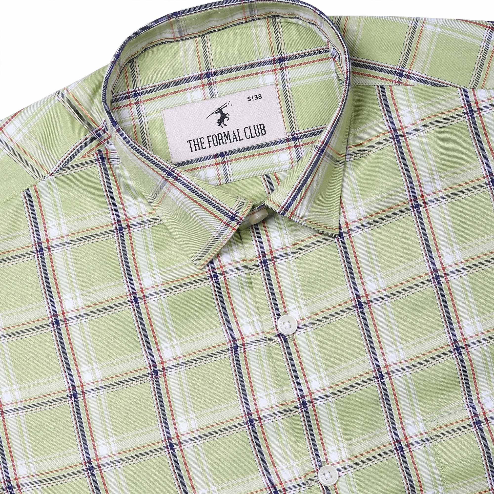 Vento Twill Check Shirt in Olive Green - The Formal Club