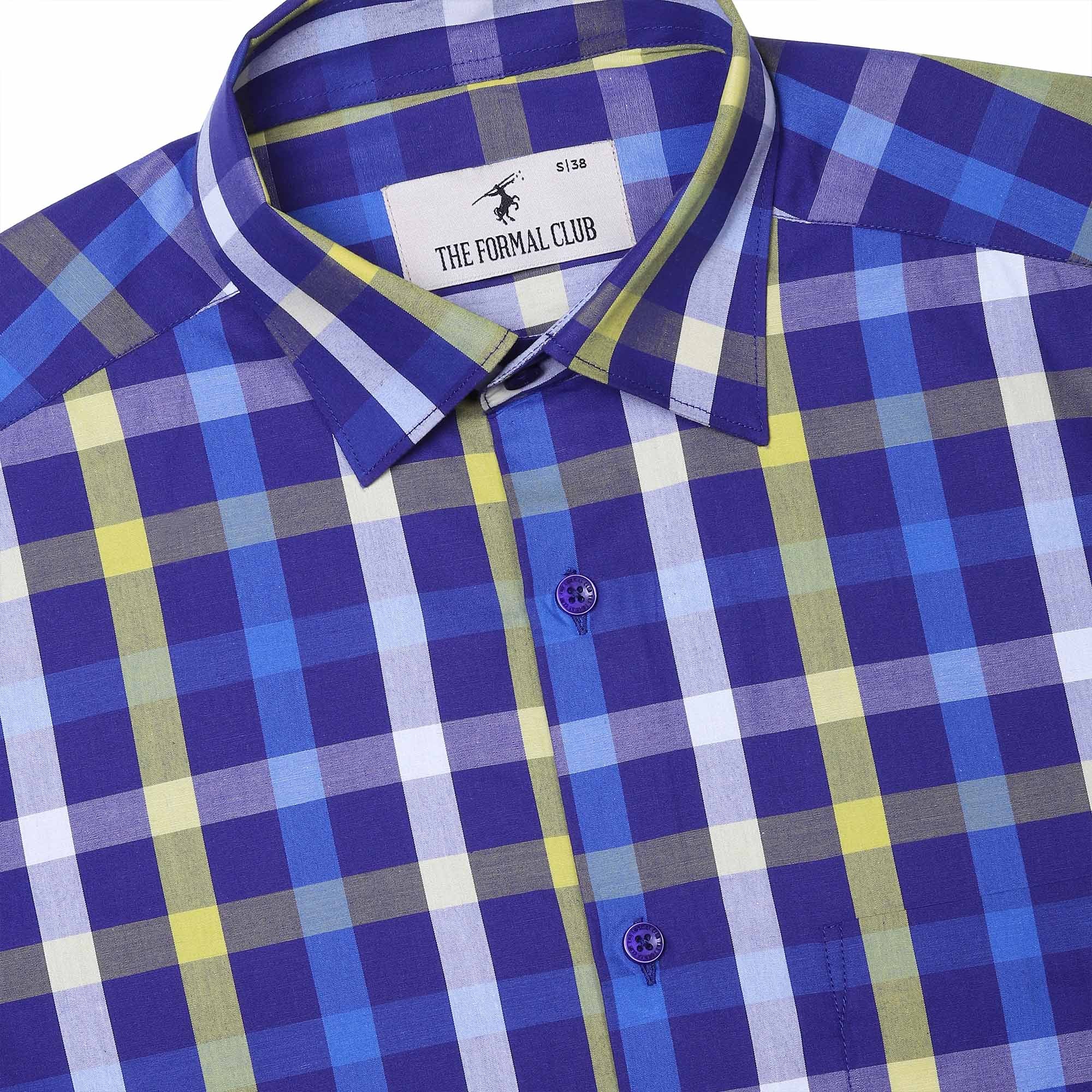 Duplin Yarn Died Check Shirt In Blue Yellow Stylish Blue Yellow Checked Shirt For Men By TFC