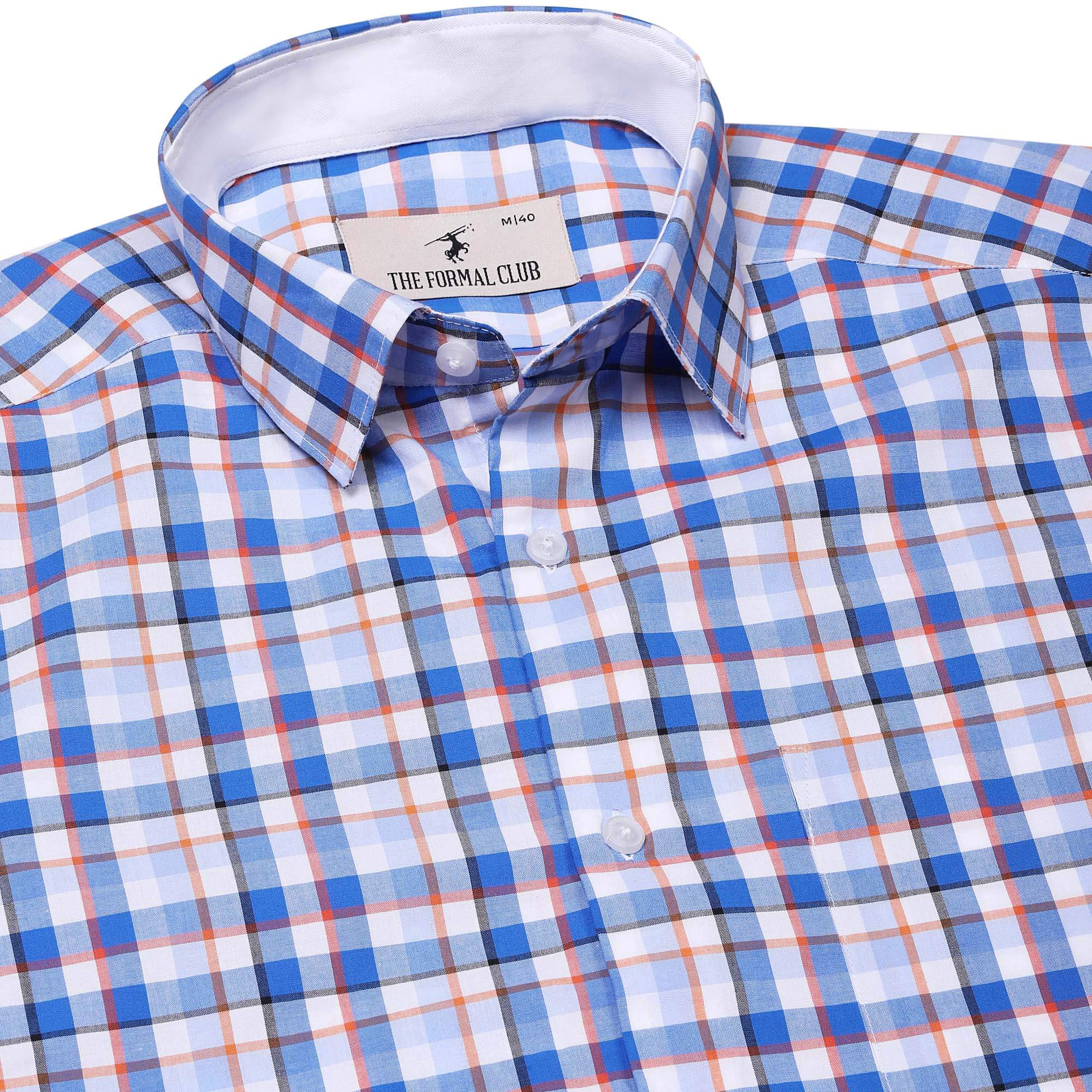 Zephyr Check Shirt In Blue Regular Fit - The Formal Club