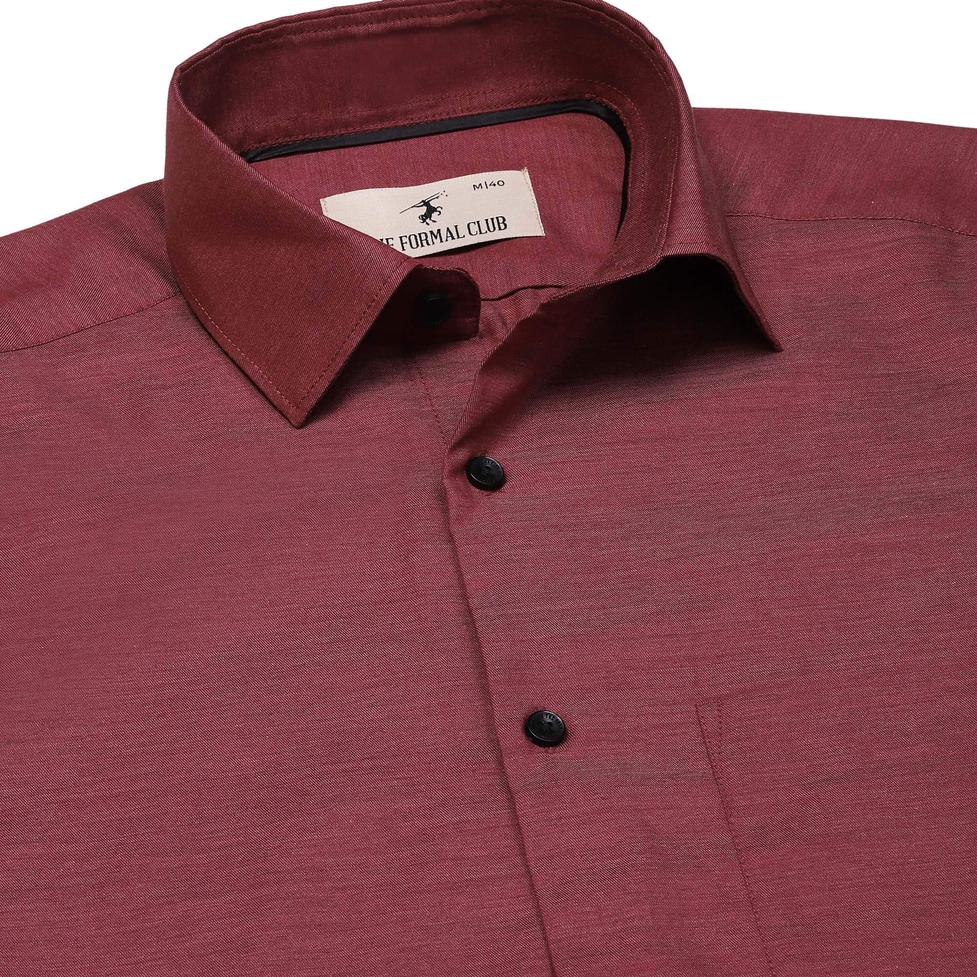 Blendix Twill Solid Shirt In Maroon Regular Fit - The Formal Club