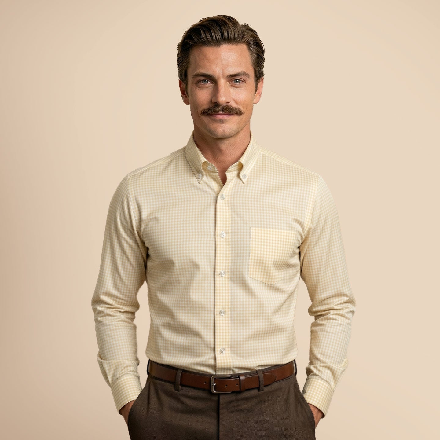 Gingham 2 Ply Check Shirt In Ochre