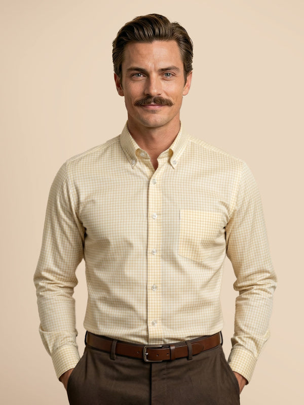 Gingham 2 Ply Check Shirt In Ochre