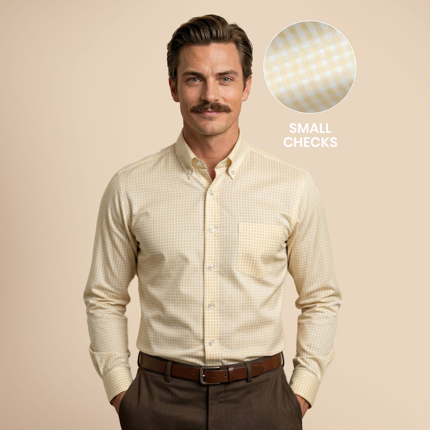 Gingham 2 Ply Check Shirt In Ochre