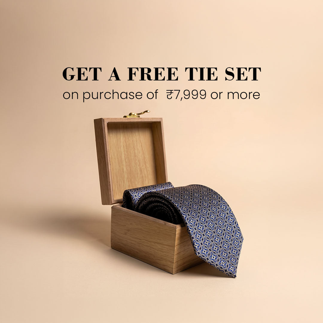 Heritage Geometric Handmade Tie & Pocket Square In Navy/Indigo