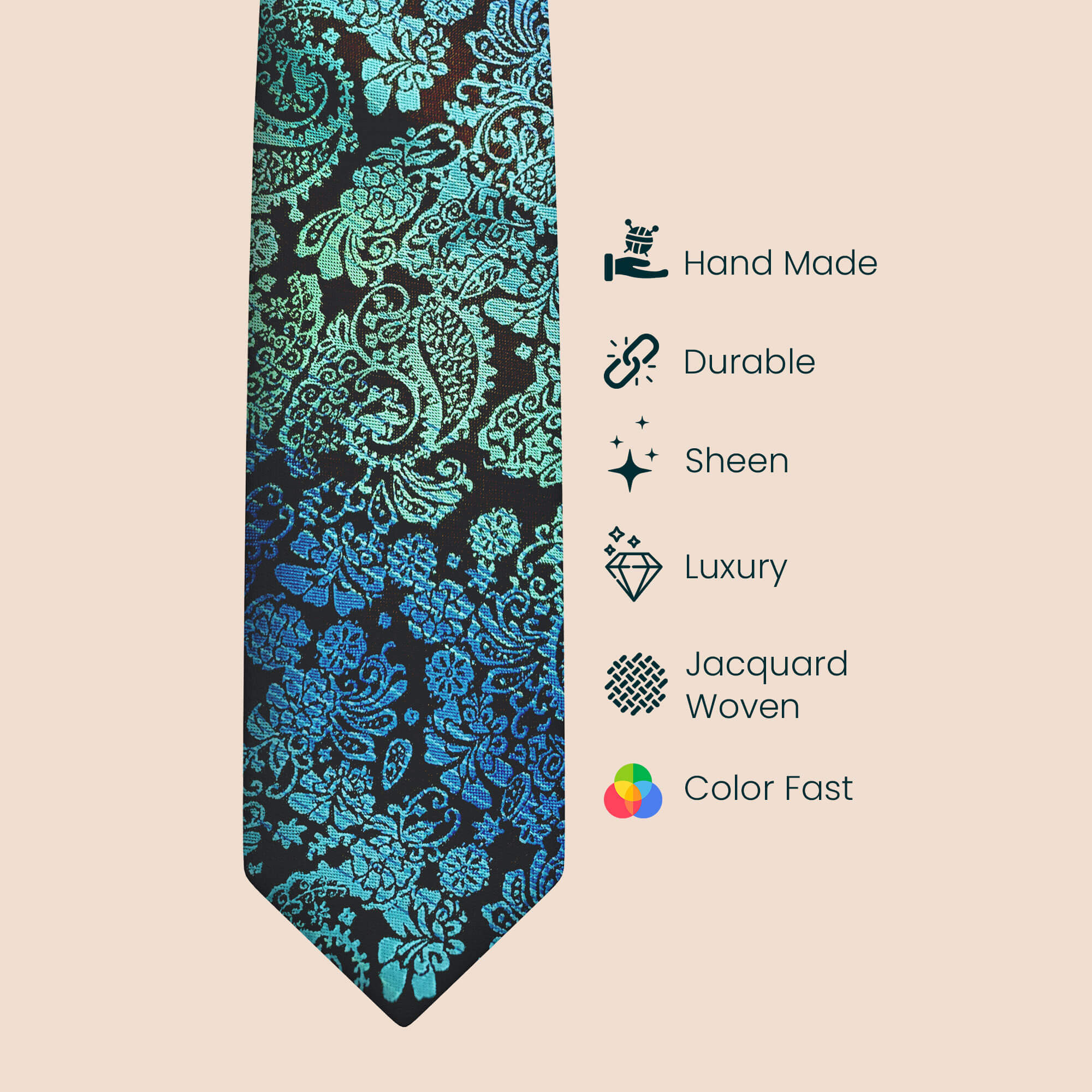 Blue paisley handmade tie+pocket square+Premium Cufflinks