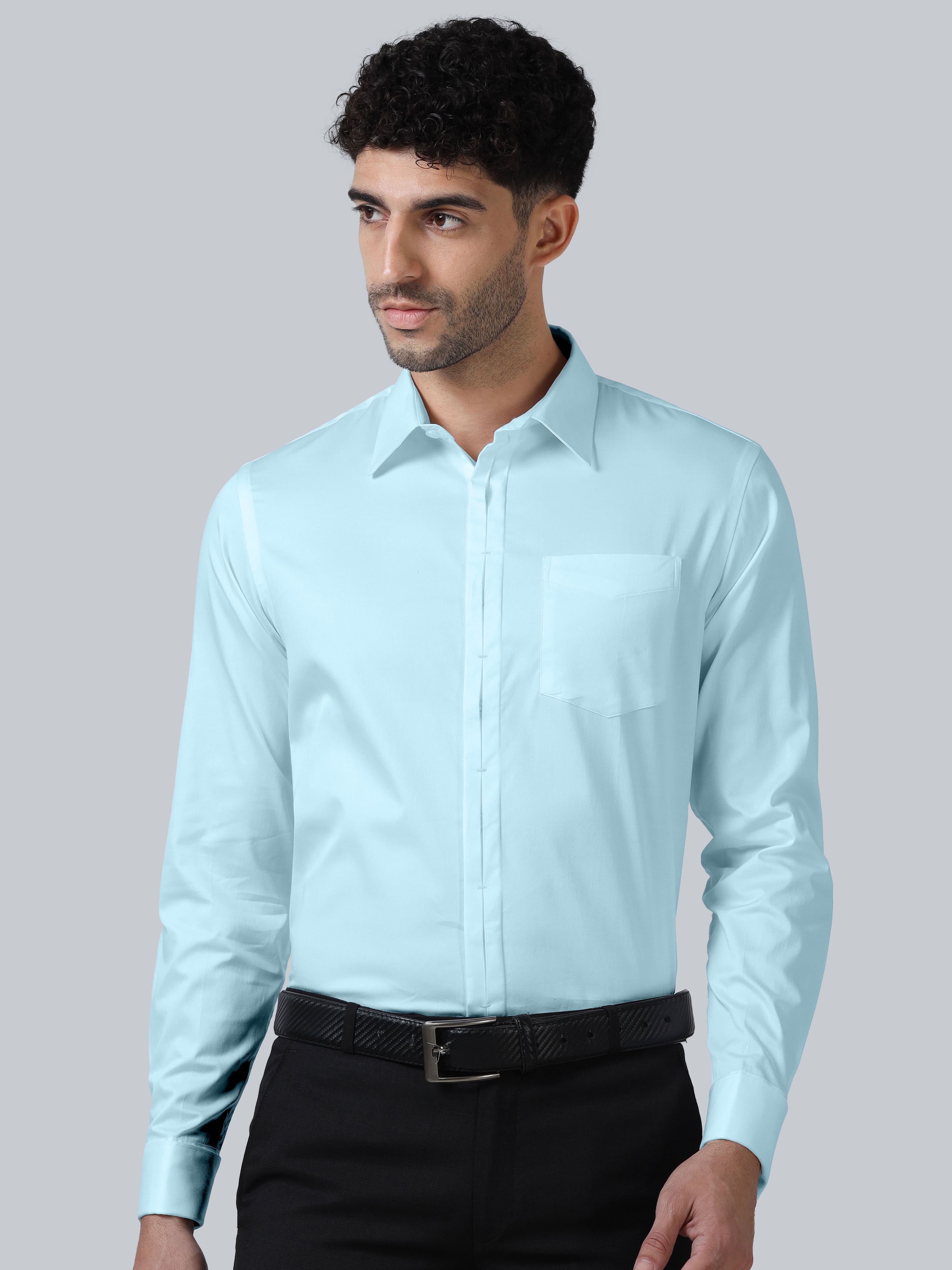 Keneth Sky Blue Shirt with Signature Concealed  Placket & French Cuff