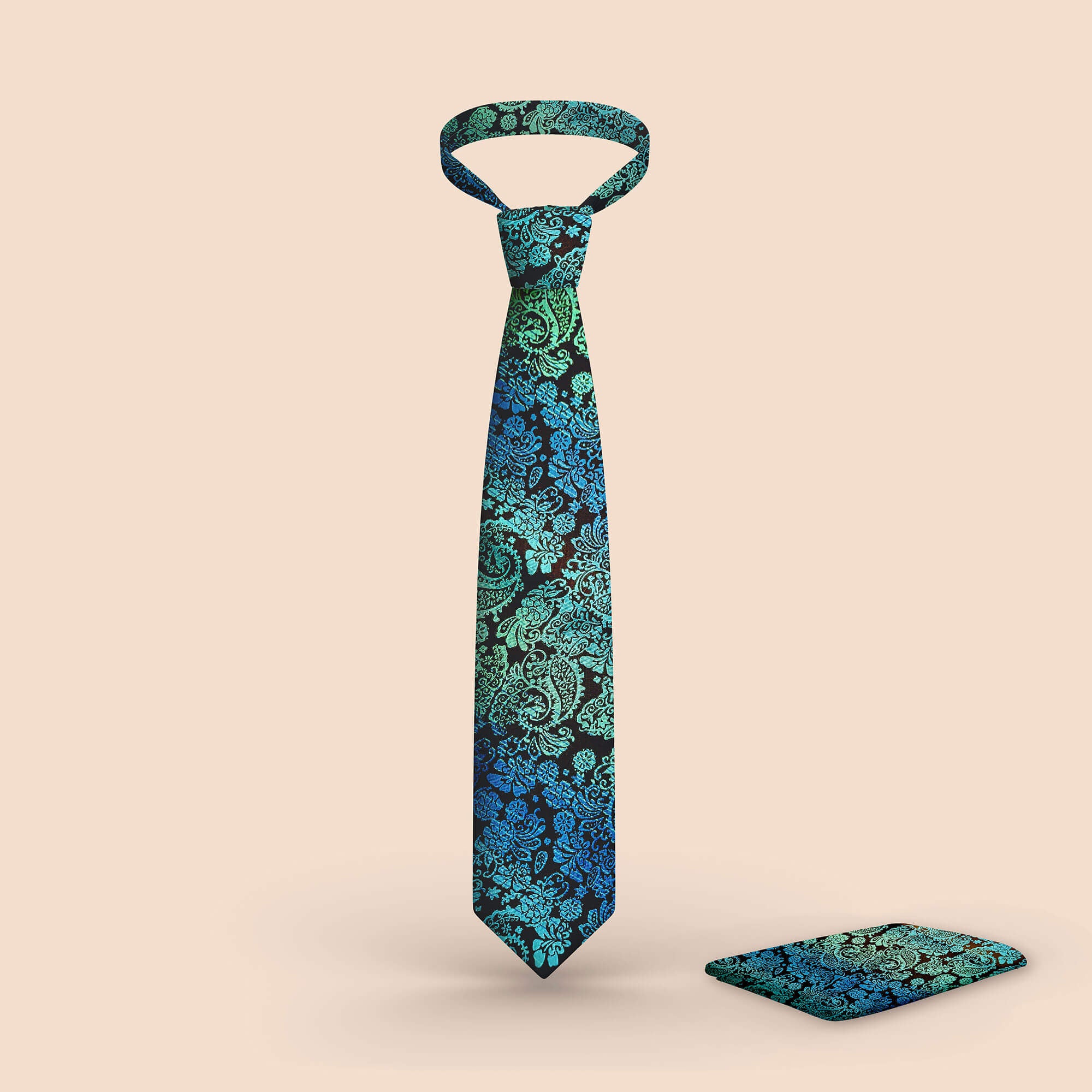 Blue paisley handmade tie & pocket square set