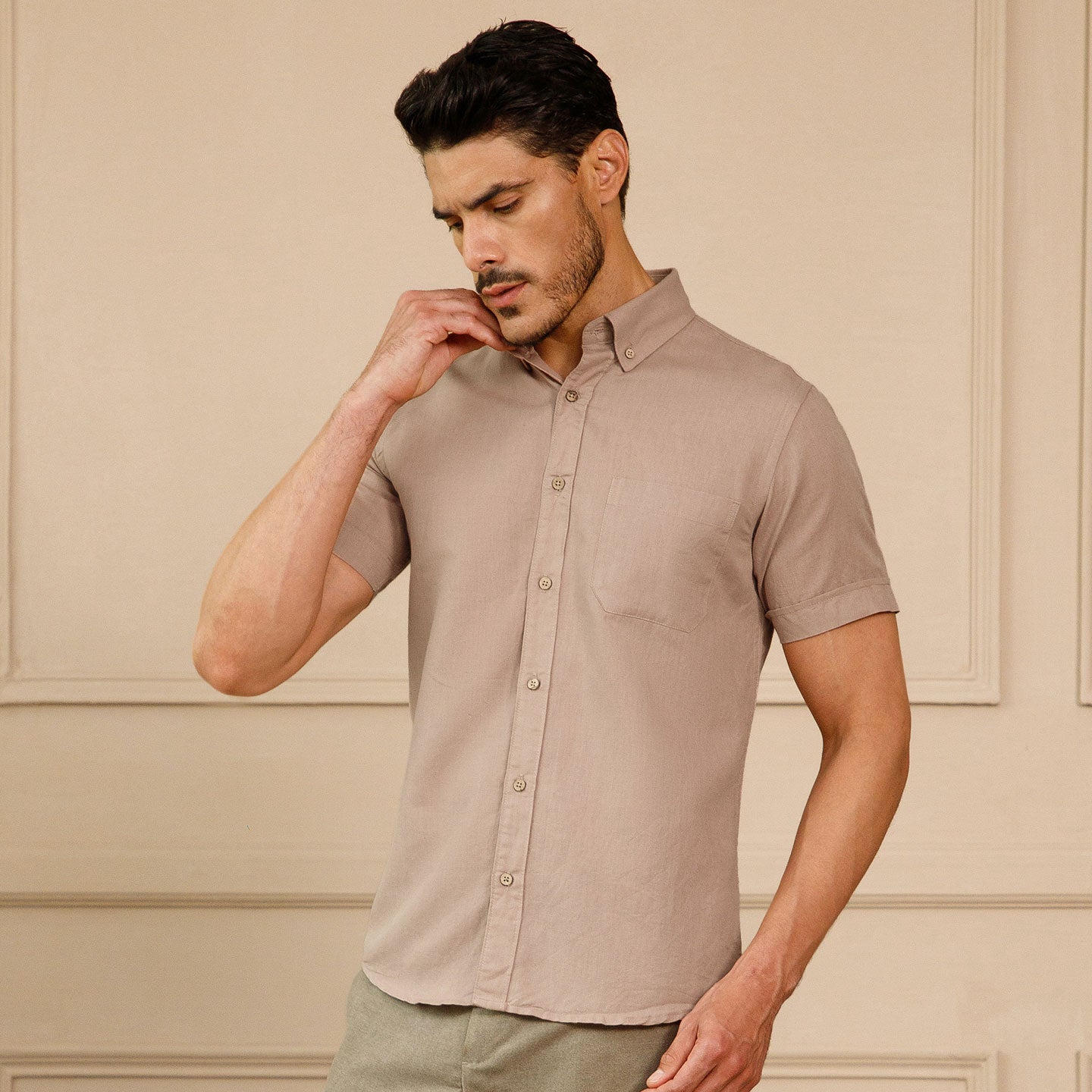 Breeze Linen Half Sleeves Shirt In Velvet Rose