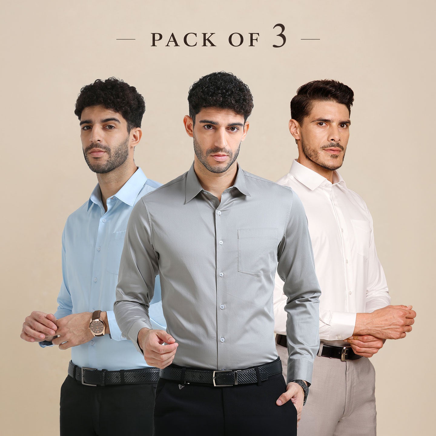 The Best-Sellers of Giza Cotton - 3 Shirt Pack - Ice Blue, Pewter & Snow