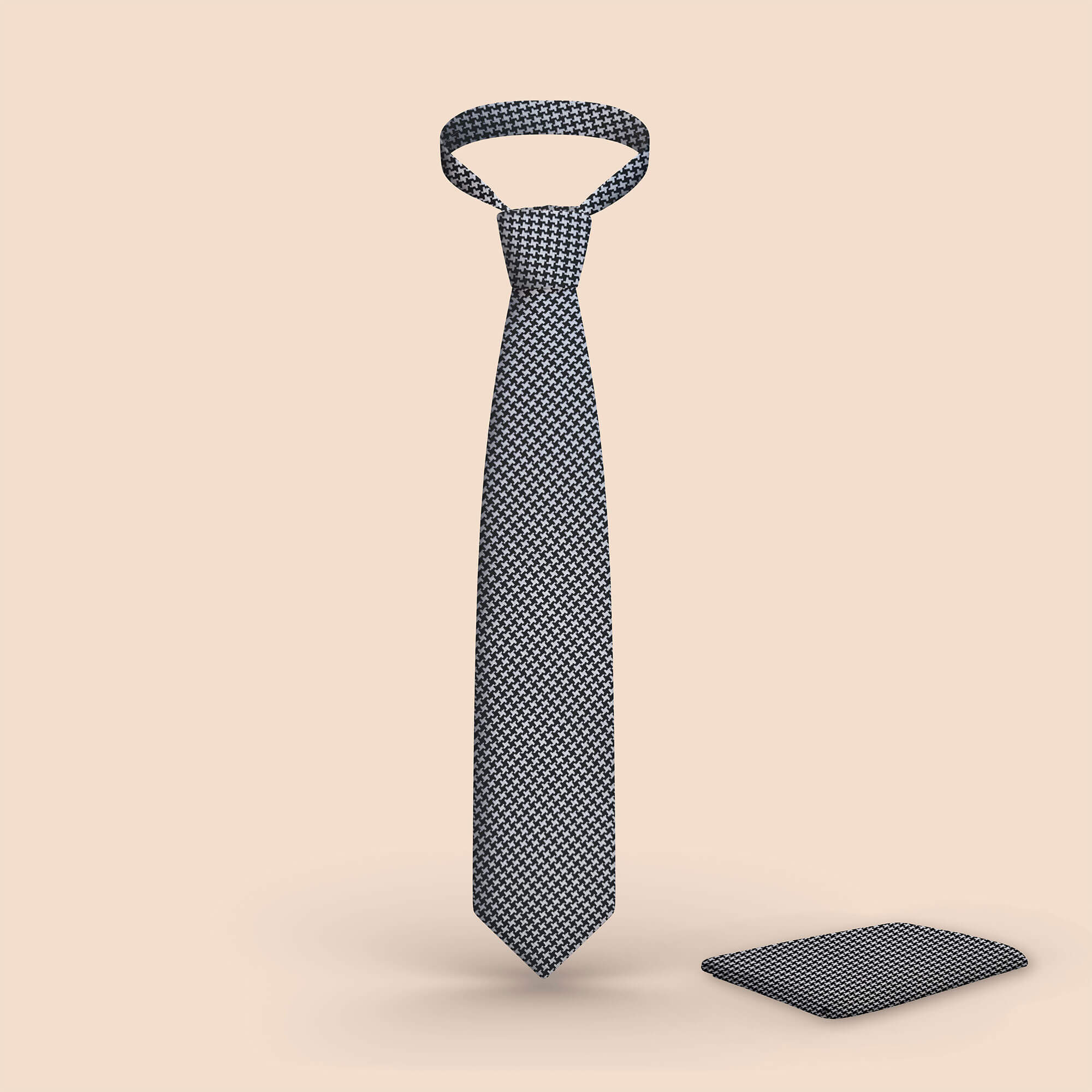 Clover textured handmade tie and pocket square set in Smoky Grey & Black