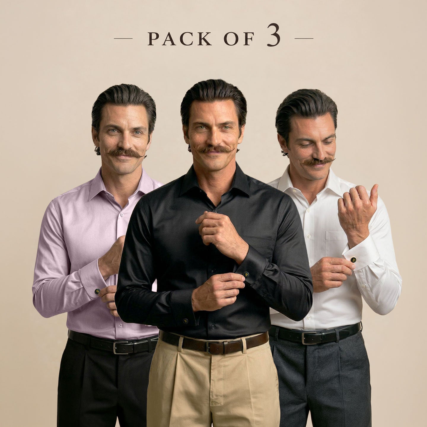 The Best-Sellers of French Cuff- 3 Shirt Pack - Dusty Rose, Raven & Snow