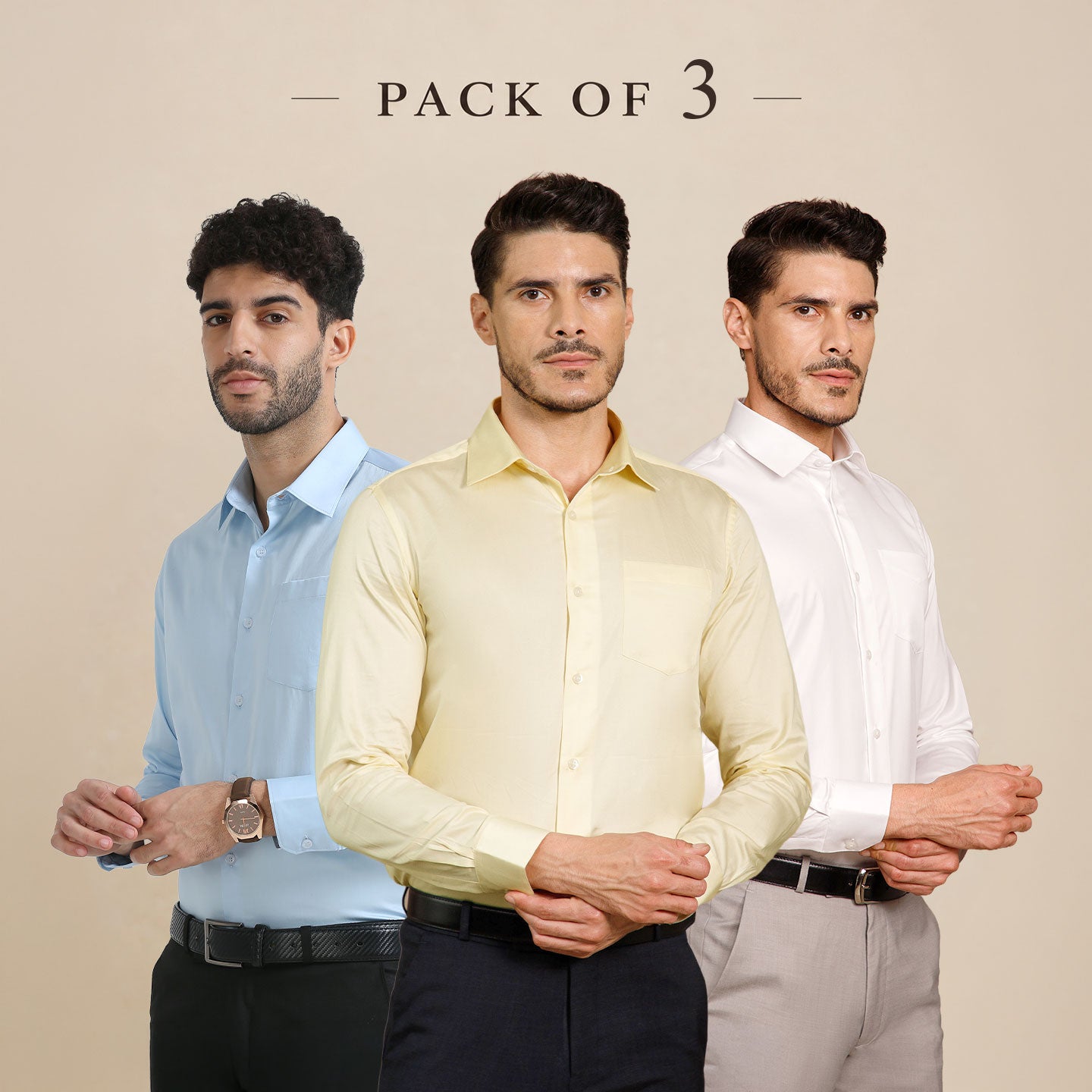 The Best-Sellers of Giza Cotton - 3 Shirt Pack - Ice Blue, Vanilla & Snow