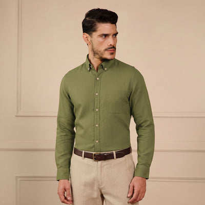Breeze Linen Full Sleeves Shirt In Hunter Green