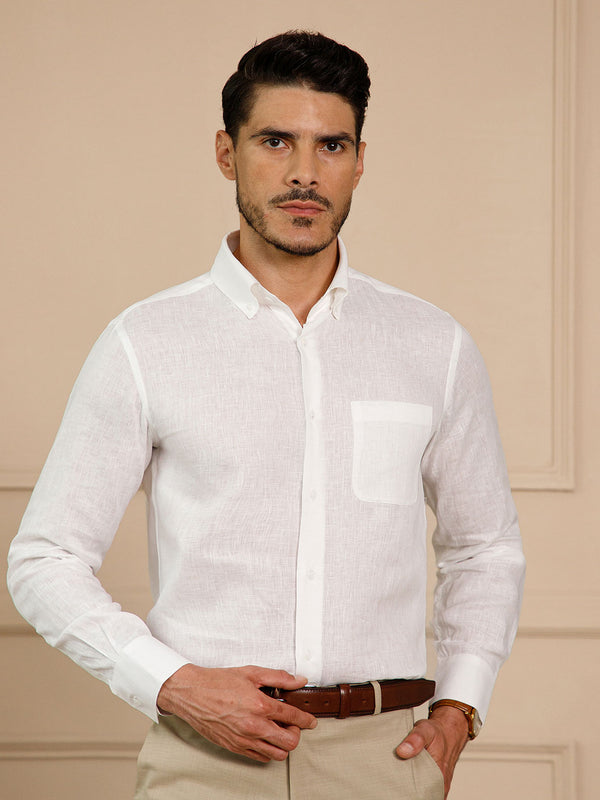 Cedar Pure Linen Full Sleeves Shirt in Snow