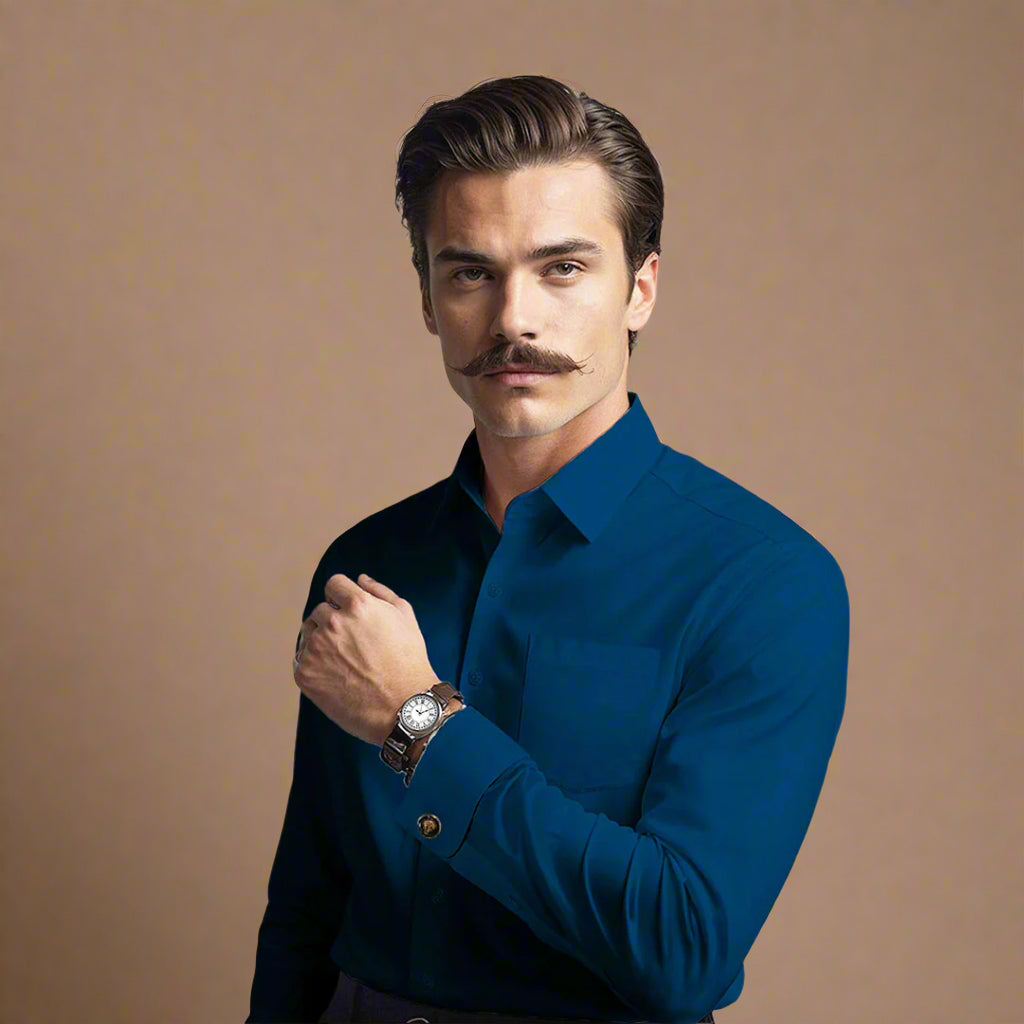 French Cuff Giza Cotton Shirt in Slate Blue
