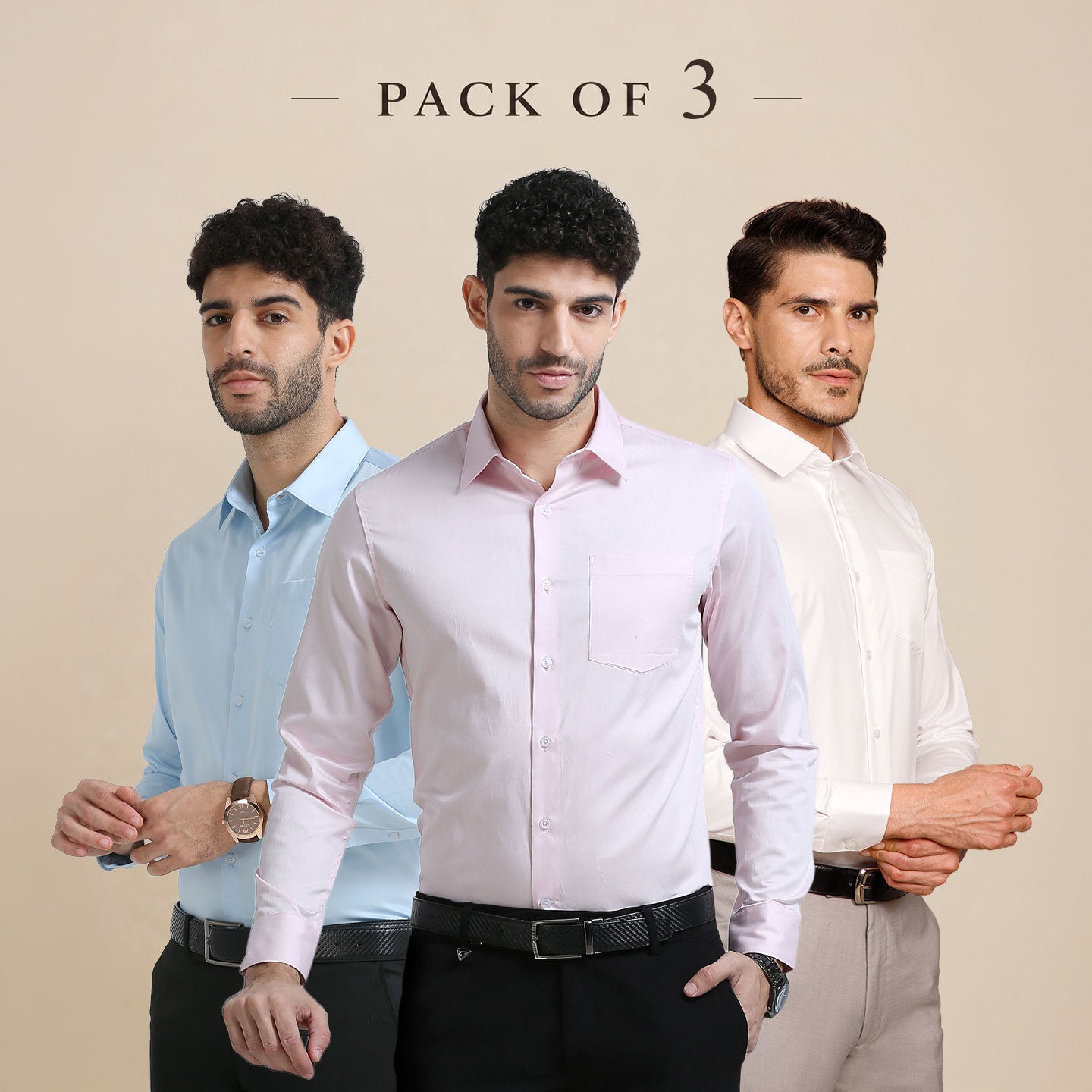 The Best-Sellers of Giza Cotton - 3 Shirt Pack - Ice Blue, Powder Pink & Snow