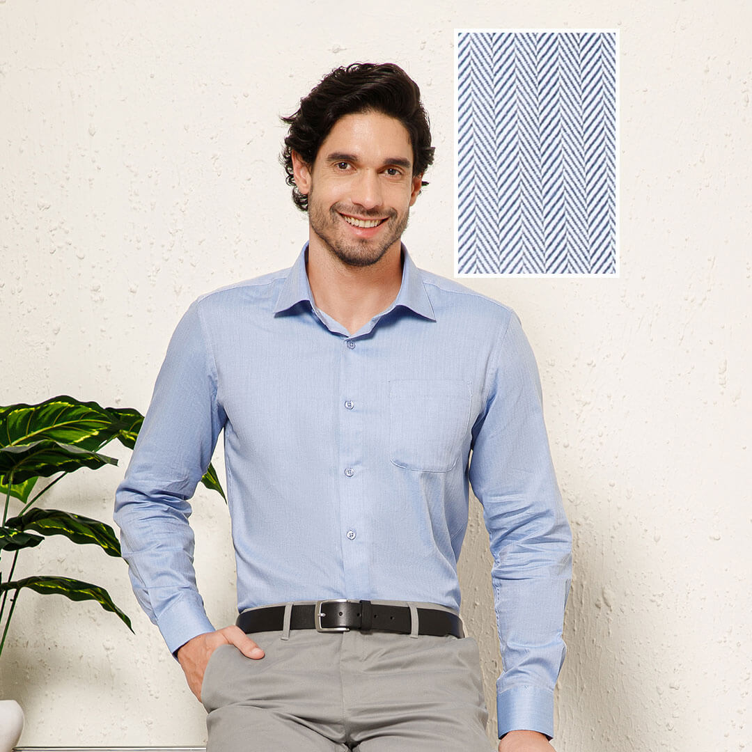 Imperial Herringbone Giza Shirt In Cornflower