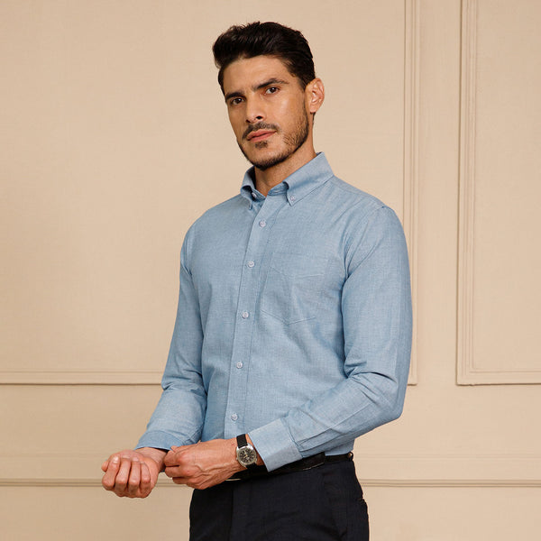 Regal Oxford Chambray Shirt in Ice Blue