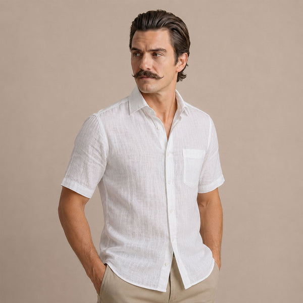 Cedar Pure Linen Half Sleeves Shirt In Snowflake