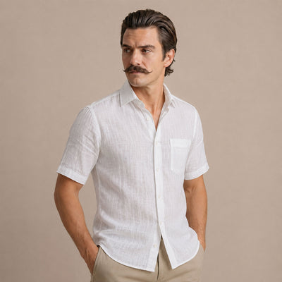 Cedar Pure Linen Half Sleeves Shirt In Snowflake