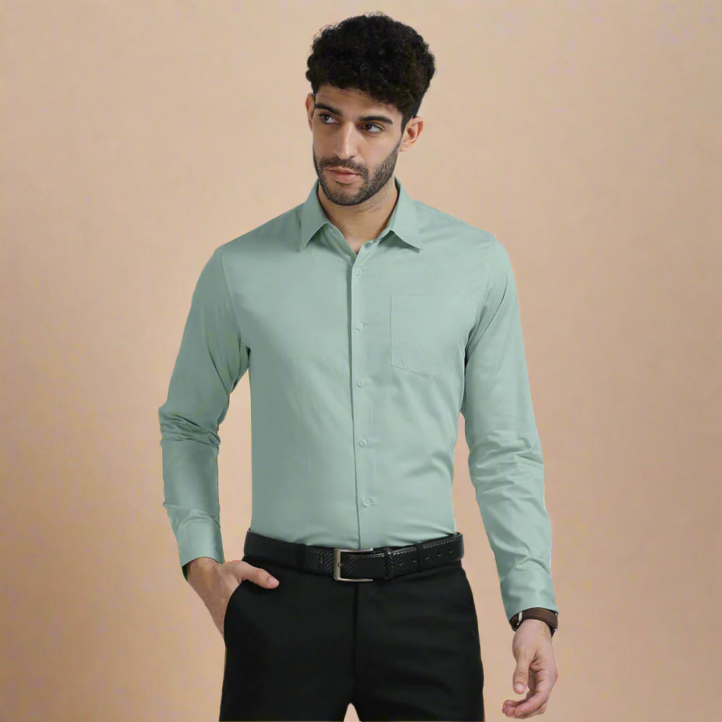 Cambridge Giza Cotton Shirt In Moss Green