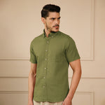 Breeze Linen Half Sleeves Shirt In Forest Green