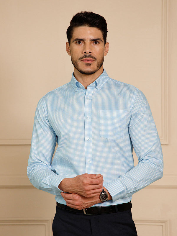 Gingham 2 Ply Check Shirt In Cloud Blue