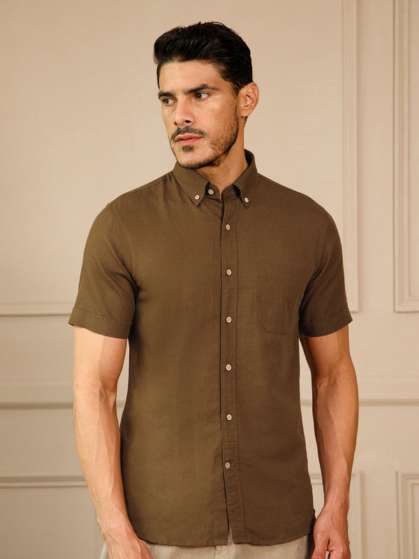 Breeze Linen Half Sleeves Shirt in Cocoa