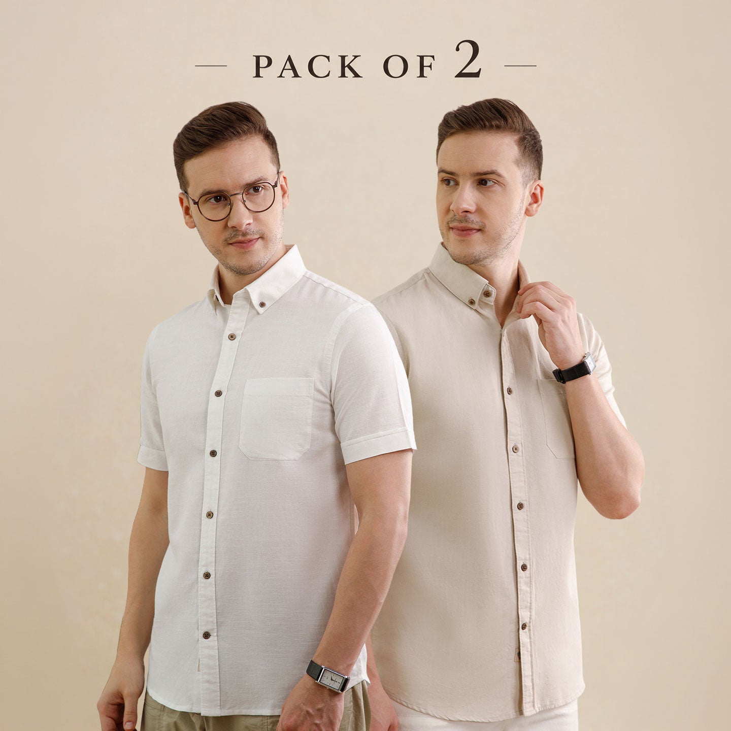 The Best Sellers of Breeze Linen Half Sleeves - 2 Shirt Pack - Sand & Snow