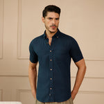 Breeze Linen Half Sleeves Shirt in Navy Saphire