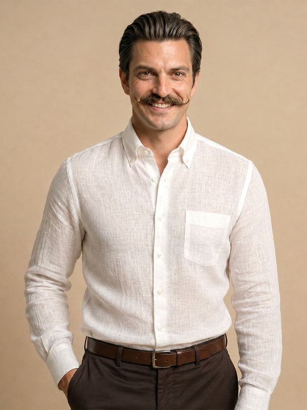 Cedar Pure Linen Full Sleeves Shirt in Snow
