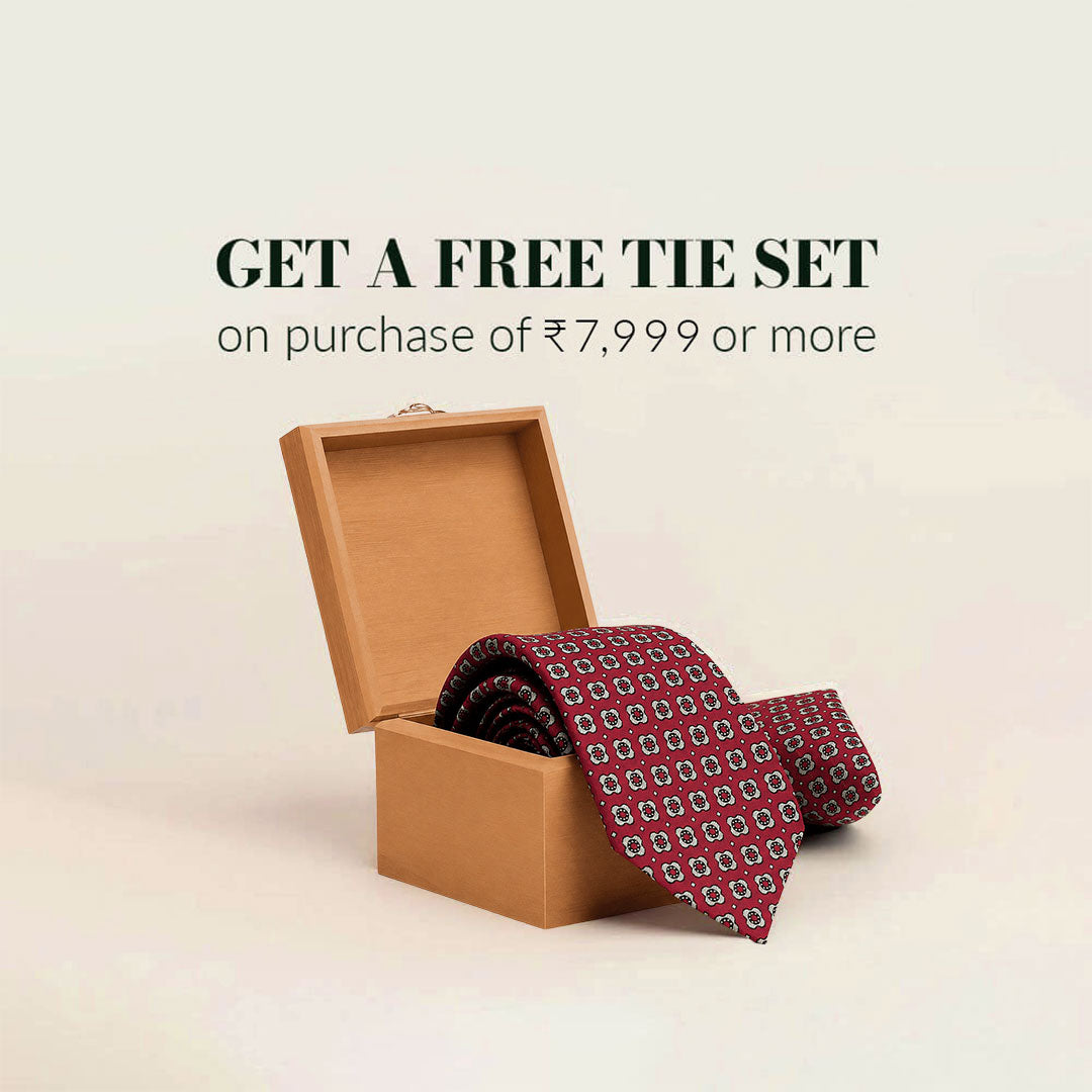 Majestic Petals Handmade Tie & Pocket Square in Red/Ecru